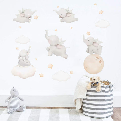 Runtoo Elephant Wall Decal Kids Animals Art Wall Stickers Baby Nursery Bedroom Space Wall Décor...