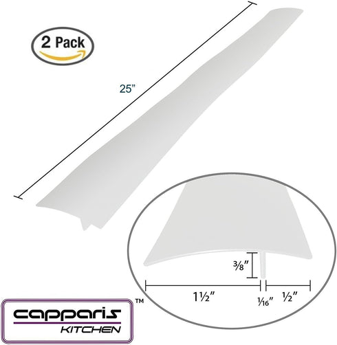 Capparis Kitchen Silicone Stove Counter Gap Cover, Easy Clean Heat Resistant Wide & Long Gap Filler, Seals Spills Between Counter, Stovetop, Oven, Washer & Dryer, Set of 2 (25 Inches, White)