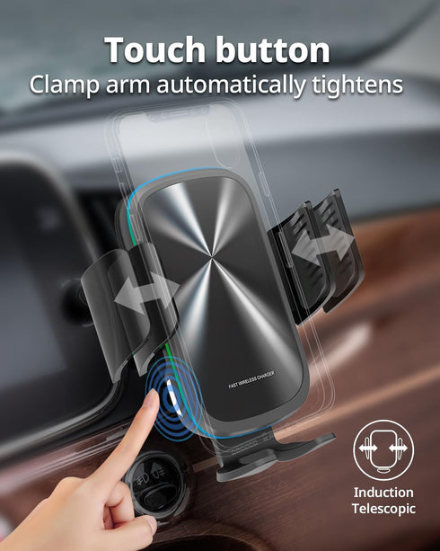 Wireless Car Charger with Phone Holder Mount Fast Charging 15W Auto Clamping for Phone Air Vent Accessories...