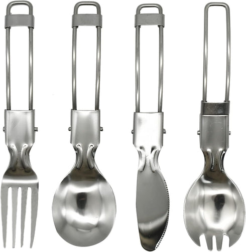 4Pcs Folding Camping Utensils Set Portable 18/10(304) Stainless Steel Flatware include Dishwasher Safe Spoon Fork Knife for Picnic Travel Hiking B...