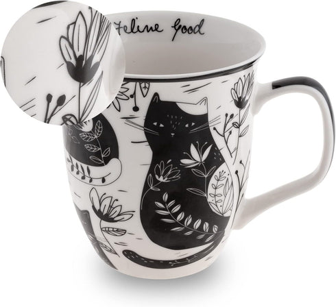 Karma Gifts 16 oz Black and White Boho Mug Beetle - Cute Coffee and Tea Mug - Ceramic Coffee Mugs for Women and Men...