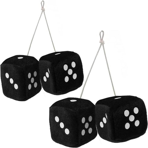 Zone Tech Black with White Dots Decorative Mirror Fuzzy Dice - Black Plush Car Hanging Mirror Fuzzy 3” Dice 2 Pack...