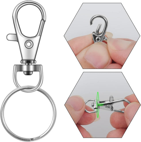 104PCS Swivel Snap Hooks with Key Rings, Metal Lobster Claw Clasp, Keychain Rings for Crafts(Silver, 1.37inch(36mm)...