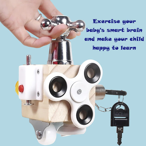 Montessori Busy Activity Cube for Kids, Travel Toy Wooden Busy Board Sensory Toy for Toddlers, Fidget Toy Cube Educational Toy for Learning Life S...