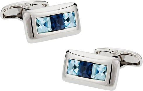 Austrian Crystal Cufflinks in Two Tones of Blue with Presentation Box...