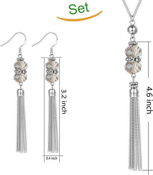 Double Crystal Long Tassels Sweater Chain Pendant Necklace Mother Gift Jewelry 32"...