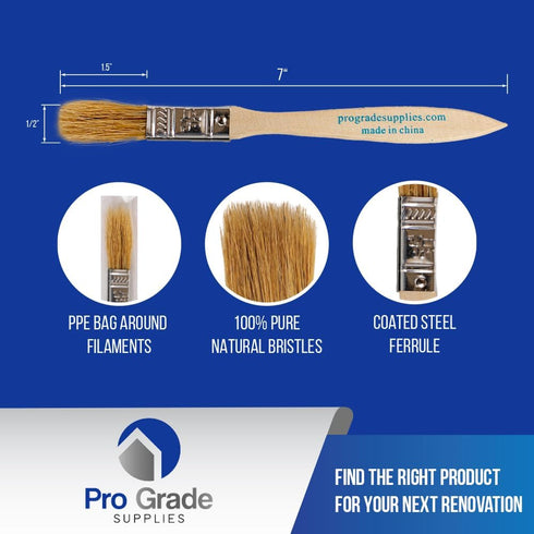 Pro Grade - Chip Paint Brushes - 96 Ea 1/2 Inch Chip Paint Brush Light Brown...