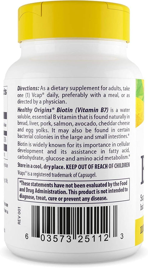 Healthy Origins Ultra-Potency Biotin (B7), 10,000 mcg - Supports Skin, Hair & Nails - High-Grade Vitamin B7 - Non-GMO, Gluten-Free Biotin for Vega...