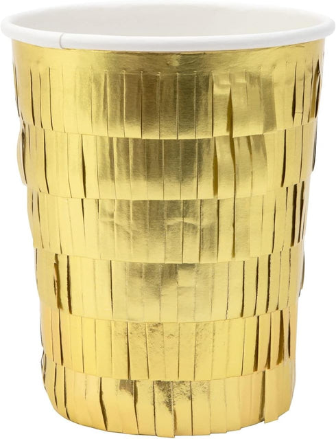 Meri Meri Gold Fringe Party Cups (Pack of 8), Disposable Paper Cups, Disposable Party Cups, 9oz., Sized for Kids & Adults, Ideal for Hot or Cold P...