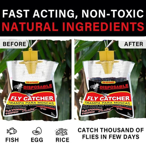 6 Pack Fly Traps Outdoor, Fly Bags Outdoor Disposable, Fly Hunter Ranch Fly Trap, Fly Catcher Outdoor, Fly Traps Outdoor Hanging for Barns, Ranch,...
