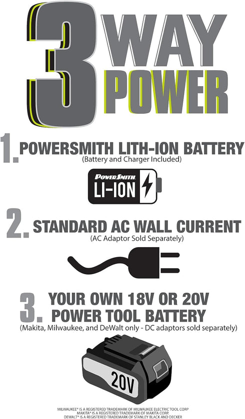 PowerSmith Voyager PVLAA20-DW DC Adaptor for DeWalt® 20V Li-Ion Battery Pack, Black...