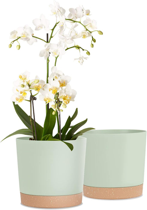 kubvici Indoor Plant Pots Set of 2 Planters 8 inch Plastic Planter with Hole & Saucer Modern Decorative for Outdoor Garden Home (Green, 8 inch)...