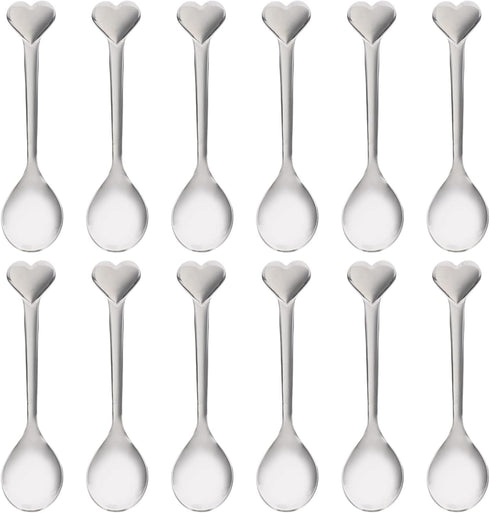Spoons Silverware 12pcs Coffee Spoon Heart Shaped Spoons Dessert Spoon Stainless Steel Spoon Ice Cream Spoons Tea Spoons Love Spoon for Valentines...