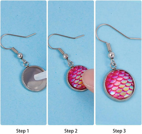 SUNNYCLUE 160pcs 8 Color(20pcs/Color) 12mm Flat Back Mermaid Fish Scale Resin Cabochons Round Iridescent Cameo Sparkly Glitter Cabs for DIY Earrin...