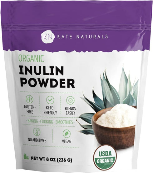 Kate Naturals Inulin Powder Organic for Prebiotic Fiber and Gut Health. Mix Well with Coffee & Smoothies (8oz, Organic, Blue Agave)...