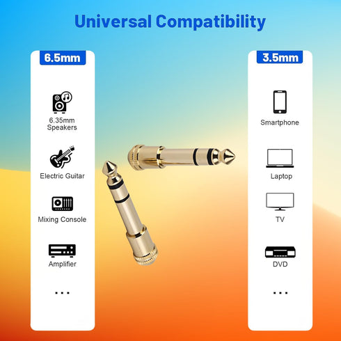 S-6 ?2PACK? Gold Plated 6.35mm (1/4 inch) Male to 3.5mm (1/8 inch) Female Stereo Audio Jack Adapter for Aux Cable, Guitar Amplifier, Headphone, Di...