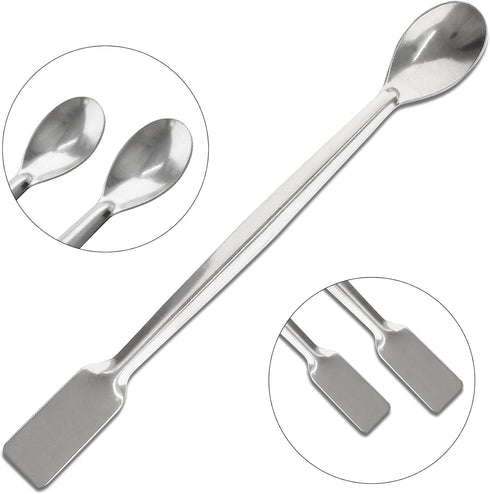 10 Pcs 2 in 1 Double Ended Lab Spoon Micro Lab Spatula Stainless Steel Lab Scoop Square & Flat Spoon End for Reagent Sampling, Mixing, Measuring...