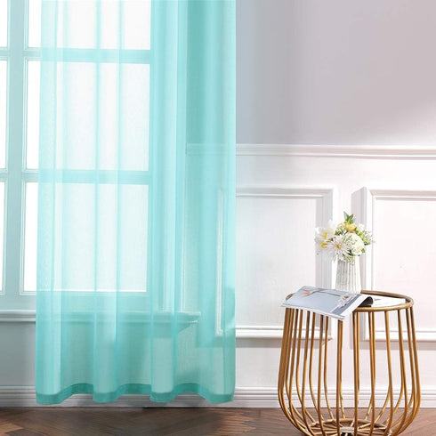 MIULEE 2 Turquoise Semi Sheer Window Curtains Elegant Grommet Top Voile Panels/Drapes/Treatment Aqua Blue Linen Textured for Bedroom Living Room D...