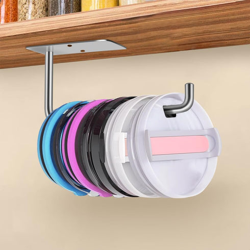 MGahyi Tumbler Lid Organizer, Space Saving Cup Lid Organizer Self-Adhesive or Drilling Tumbler Lid Hook for Kitchen Organizers and Storage(Silver)...