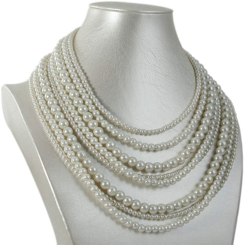 Kalse 8 Layers Strand Simulated Pearl Strand Bib Pendant Choker Chain Necklace...