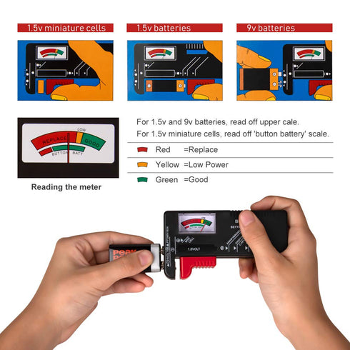 Battery Tester, Universal Battery Checker Small Battery Testers for AAA AA C D 9V 1.5V Button Cell Household Batteries Model BT-168...