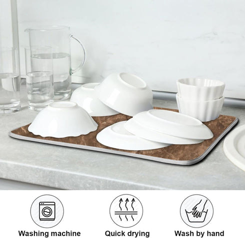 Brown Marble Texture Absorbent Dishes Drainer/Rack Mat for Countertop Small Size 16 x 18, Microfiber Dish Drying Pads Kitchen Counter Draining Pad...