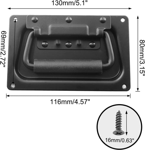 2Pcs Recessed Spring Loaded Speaker Handles, 5.1" x 3.15" Chest Cabinet Speaker Case Handles, Black...