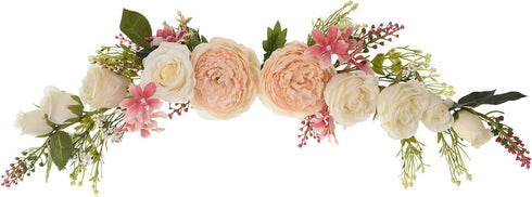 Lvydec Artificial Peony Flower Swag, 25 Inch Decorative Swag with Champagne Peony White Rose and Green Leaves for Wedding Arch Front Door Wall Dec...