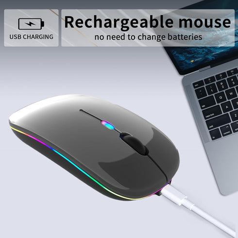 Wireless Bluetooth Mouse, Rechargeable LED Dual Mode Mouse (Bluetooth 5.2 and USB Receiver) Portable Silent Mouse,for Laptop/Desktop/Tablet(Grey)...