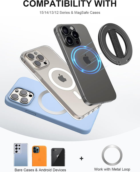 EWA MagOne Ultra Phone Grip Stand with Replaceable Elastic Finger Loop, Removable Magnetic Ring Holder Kickstand Loop, Double-Sided Magnetic Acces...