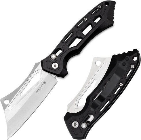 Cleaver Pocket Folding Knife for Men - 3.54" Stainless Steel Satin Blade, Aluminum Handle with Clip, EDC Knives for Outdoor, Camping...