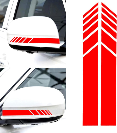 2 PCS Car Rear View Mirror Stickers, 5.51" x 1.18" Striped Rearview Mirror Car Stickers, Car Side Mirror Reflective Decals (Red)...