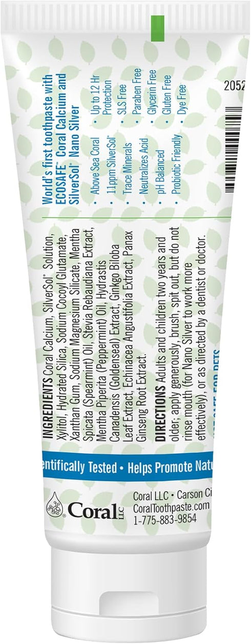 Coral Nano Silver Mint Toothpaste, Natural Fluoride Free Teeth Whitening Toothpaste, Coral Calcium Nano Silver Infused SLS Free - 4 Ounces...