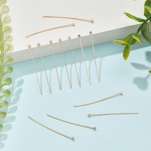 BENECREAT 100PCS 18K Real Gold Plated Ball Pins 22 Gauge Ball Head Pins for DIY Jewelry Making Findings - 35mm (1.4") Long...