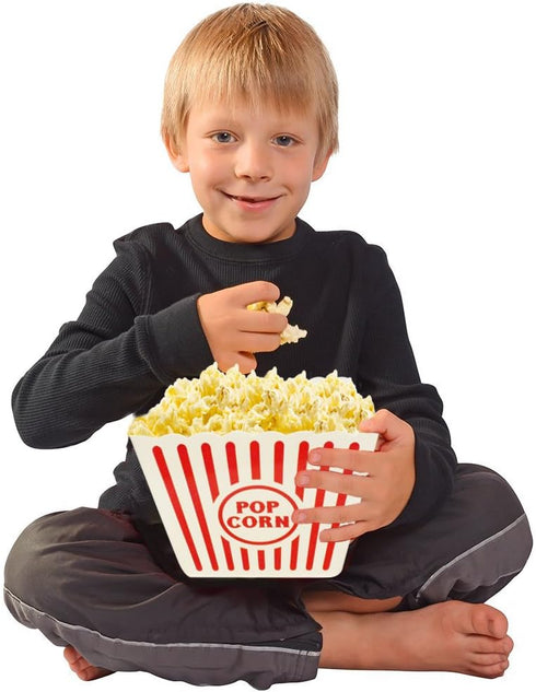 Novelty Place Plastic Popcorn Bowl, Red & White Striped Classic Popcorn Containers for Movie Night - 8" Square x 7" Deep (1 Pack)...