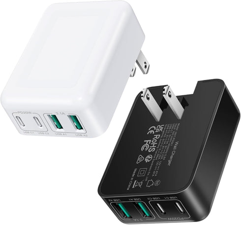 2Pack Flat USB C Wall Charger 40W Foldable & Slim Fast Charging Block 4Ports USB C Charger Block Cube Box Compatible with iPhone 15 Samsung, Pixel...