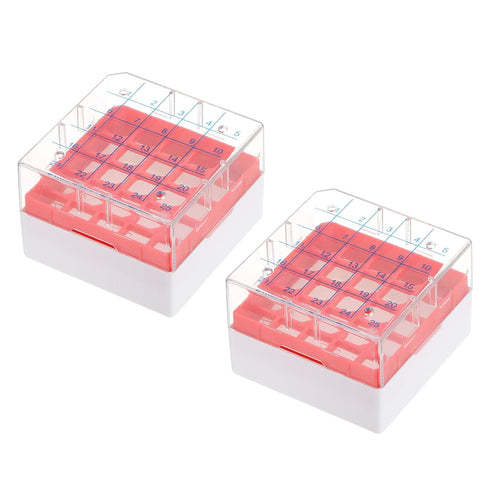 PATIKIL 25 Well Centrifuge Tube Freezer Storage Box, 2 Pcs Polypropylene Tube Rack for 1.8ML and 2.0ML Tubes Vials Samples, Red...