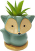 Cute 4.3 Inches Cartoon Fox Shaped Ceramic Indoor Succulent Cactus Vase Flower Plant Pots with Bamboo Tray for Home Garden Office Desktop Decorati...
