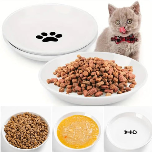 CSD Cat Food Bowl (3 Pack) - Ceramic Cat Bowls with Nonslip Silicone Bottom, Whisker Friendly, 200ml Capacity...
