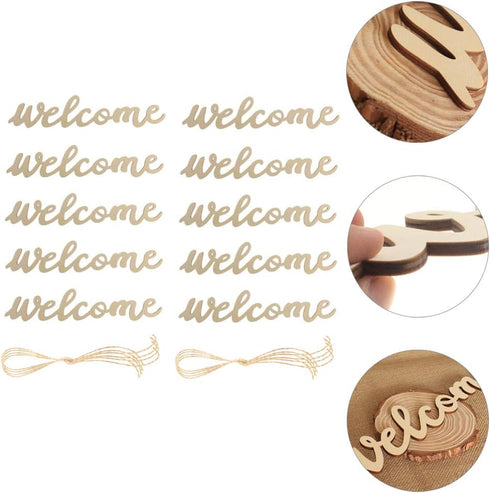 PRETYZOOM 10pcs Farmhouse Welcome Sign Cutout Unfinished Letter Sign DIY Block Words Door Wreaths Front Door Sign with 10pcs Lanyard for Home Wedd...