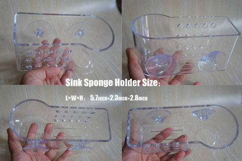 AMUONTY Sponge Holder for Kitchen Sink Suction,Plastic Sink Brush Sponge Caddy Sink Organizer-(5.7" x 2.4" x 3.1"),Clear...