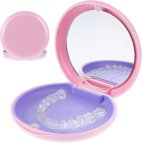 Retainer Case with Mirror Portable Slim Aligner Box Travel Mouth Guards Holder Cute Retainer Organizer for Dental Caring Tooth Brace Storage Acces...