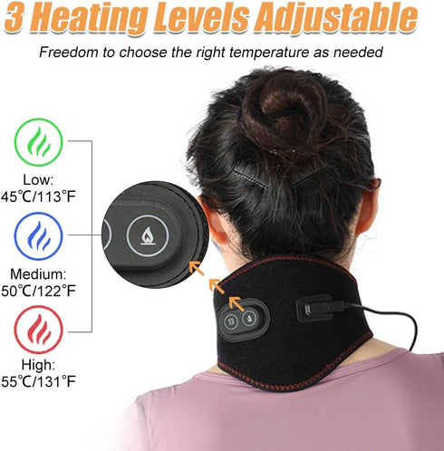 Portable Heating Pad for Neck with Massager Heated Neck Wrap for Neck Pain Relief 3 Adjustable Temperature and 4 Massage Modes Hot Compress Neck T...