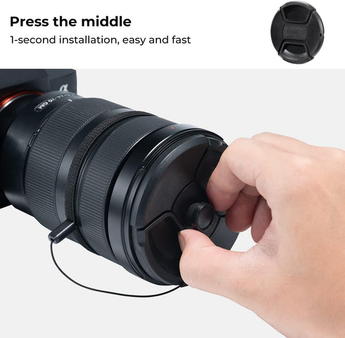 K&F Concept 40.5mm Lens Cap Cover, 4-in-1 Center Pinch Lens Cover + Anti-Loss Keeper Leash + Microfiber Cleaning Cloth Kits Compatible with Nikon,...