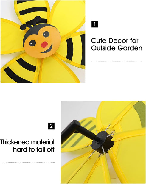 Flower Wind Spinner 4pcs Garden Pinwheels Whirligigs 11.8inch Ladybug Bee Windmill Wind Spinner Pinwheel for The Yard Garden Lawn Patio Outdoor De...