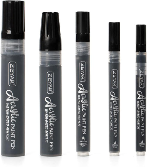 ZEYAR Acrylic Paint Marker Pens, 5 Different Point: Extra Jumbo Felt(15mm),Jumbo Felt(10mm), Medium Bullet(2-3mm), Fine(1mm), Extra Fine(0.7mm) (5...