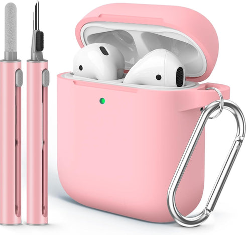 Airpods Case Cover 2&1(2019) with Cleaner Kit,Soft Silicone Protective Case for Apple AirPods 2nd/1st Generation Charging Case with Keychain,Shock...