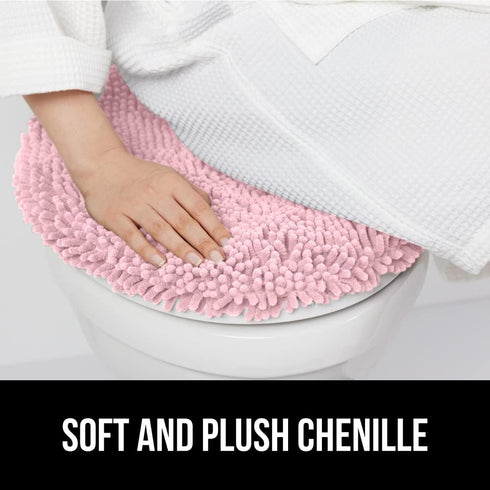 GORILLA GRIP Soft Chenille Bathroom Toilet Lid Cover, Machine Washable Seat Covers, 19.5x18.5, Stays in Place Rubber Backing, Fits Most Round, Elo...