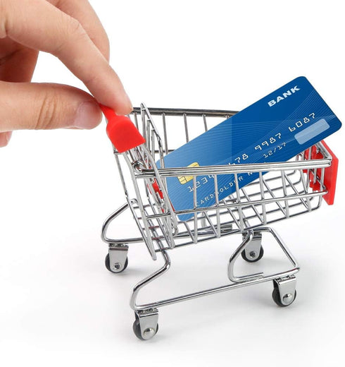 Shindel Mini Shopping Cart, Shopping Store Mini Toys Supermarket Handcart Shopping Cart Model, Desk Storage Toys Holder, Party Doll House Store Co...