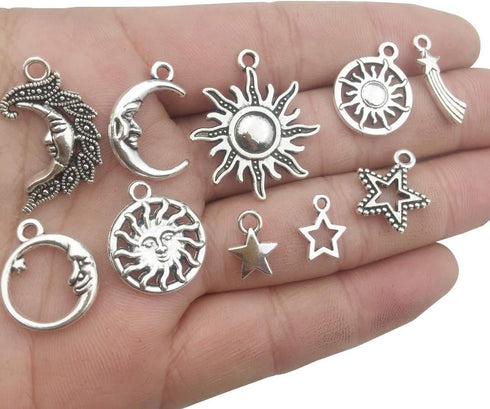 100g (About 80pcs) Craft Supplies Celestial Collection Charms Pendants for Crafting, Jewelry Findings Making Accessory for DIY Necklace Bracelet (...